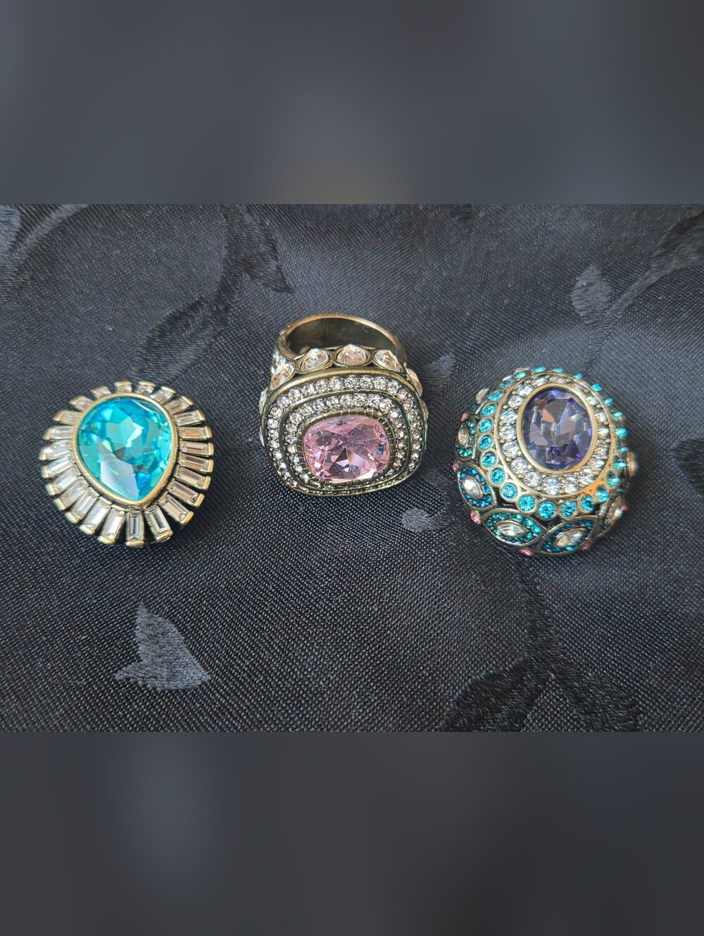 Heidi Daus Enchante Art Deco Style Magnetic Interchangeable 4pc Ring Set Sz 7